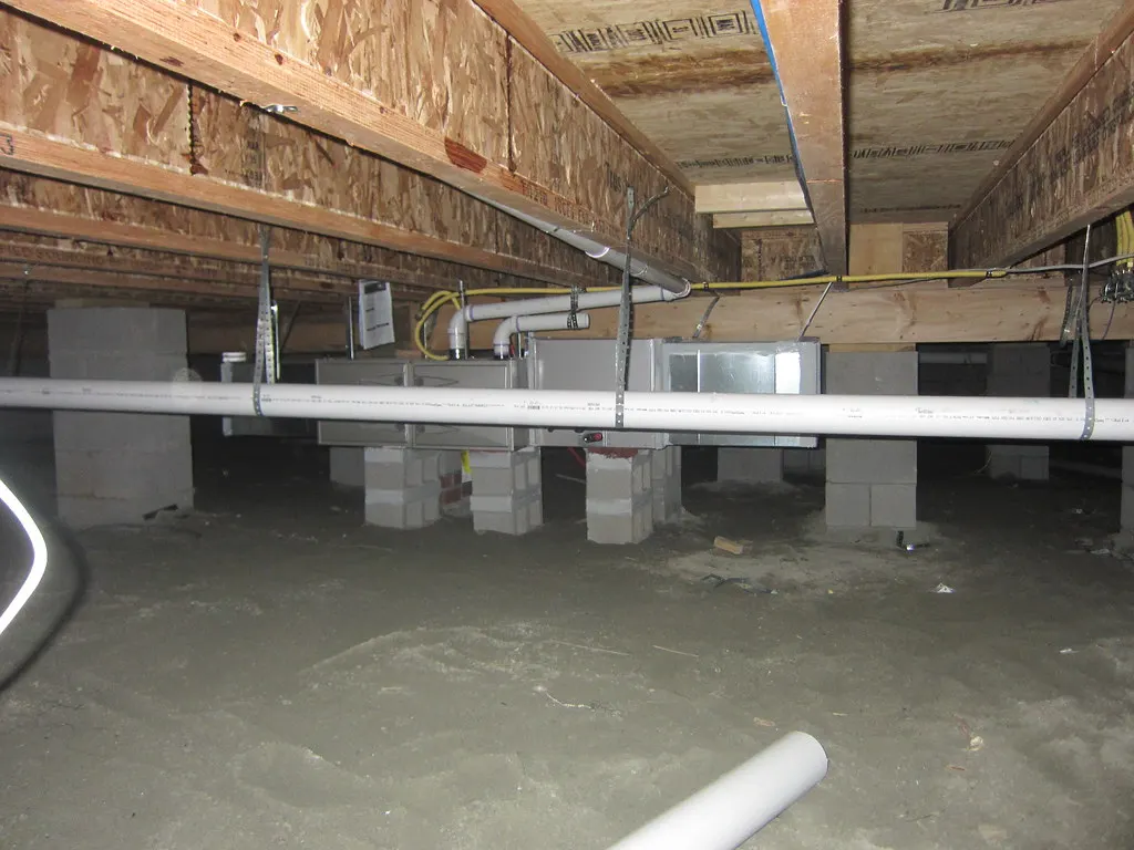 Crawl space framing, ductwork and support piers
